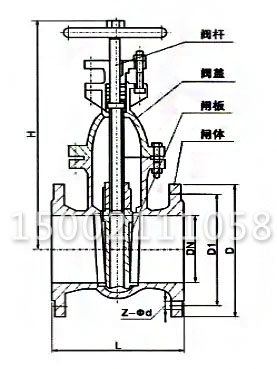 Z45T-16Q防护闸阀结构图 Z45T-16Q防护闸阀结构图